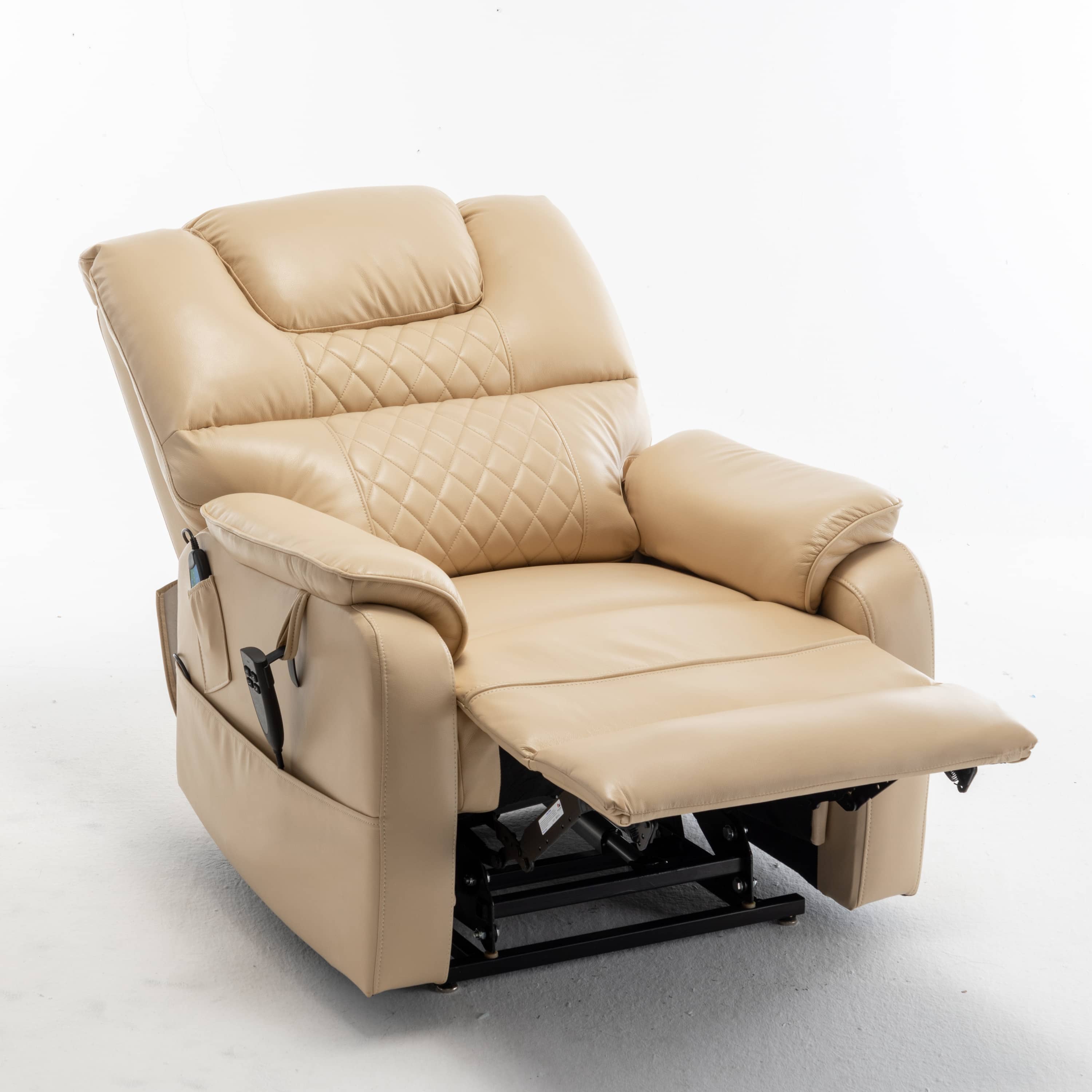 xtra Wide Lay Flat Power Lift Chair Recliner, Beige, reclined