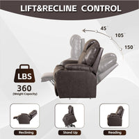 Lift Chair Recliner, Dark Brown, recline and lift angles