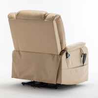 xtra Wide Lay Flat Power Lift Chair Recliner, Beige, angled back view