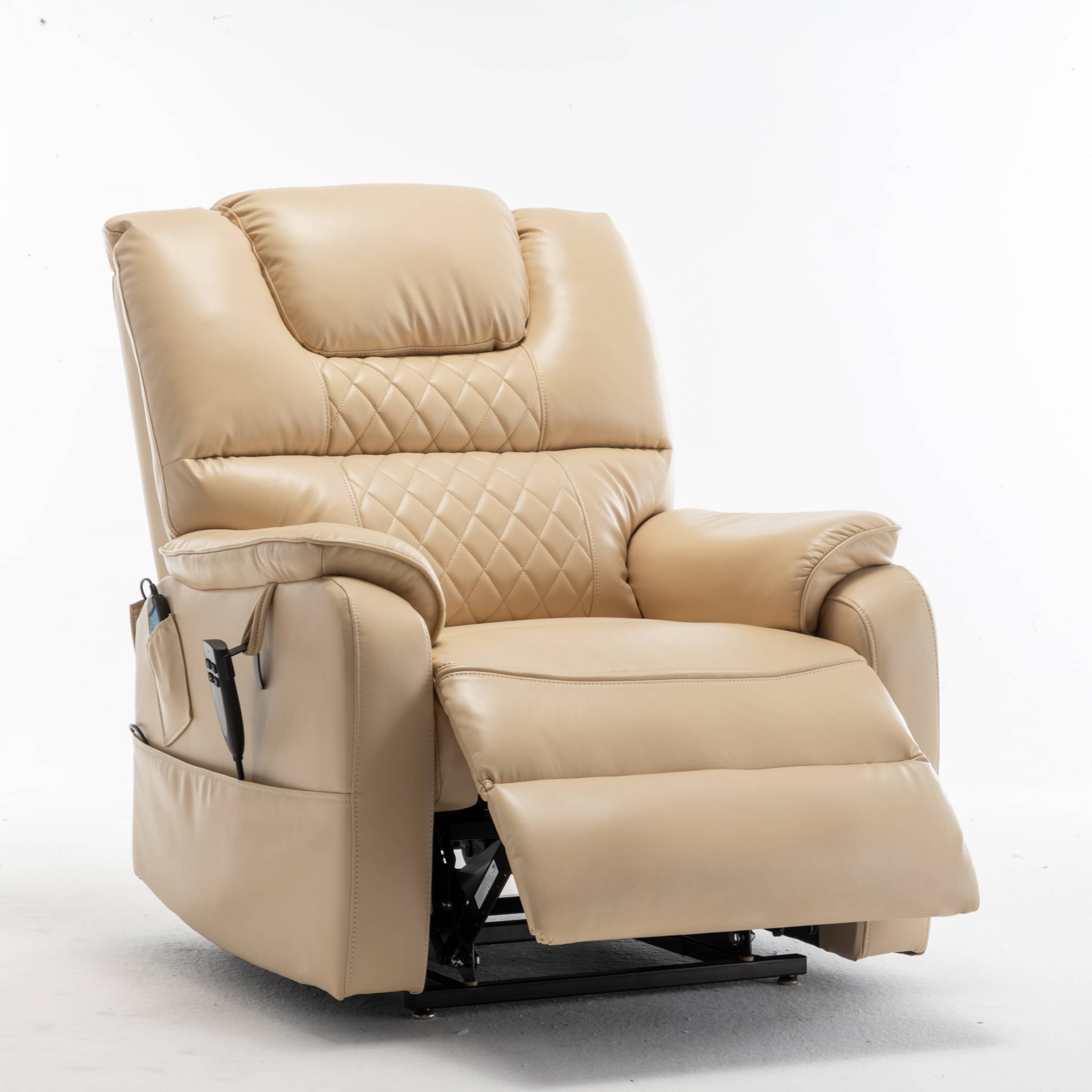 xtra Wide Lay Flat Power Lift Chair Recliner, Beige, partially reclined