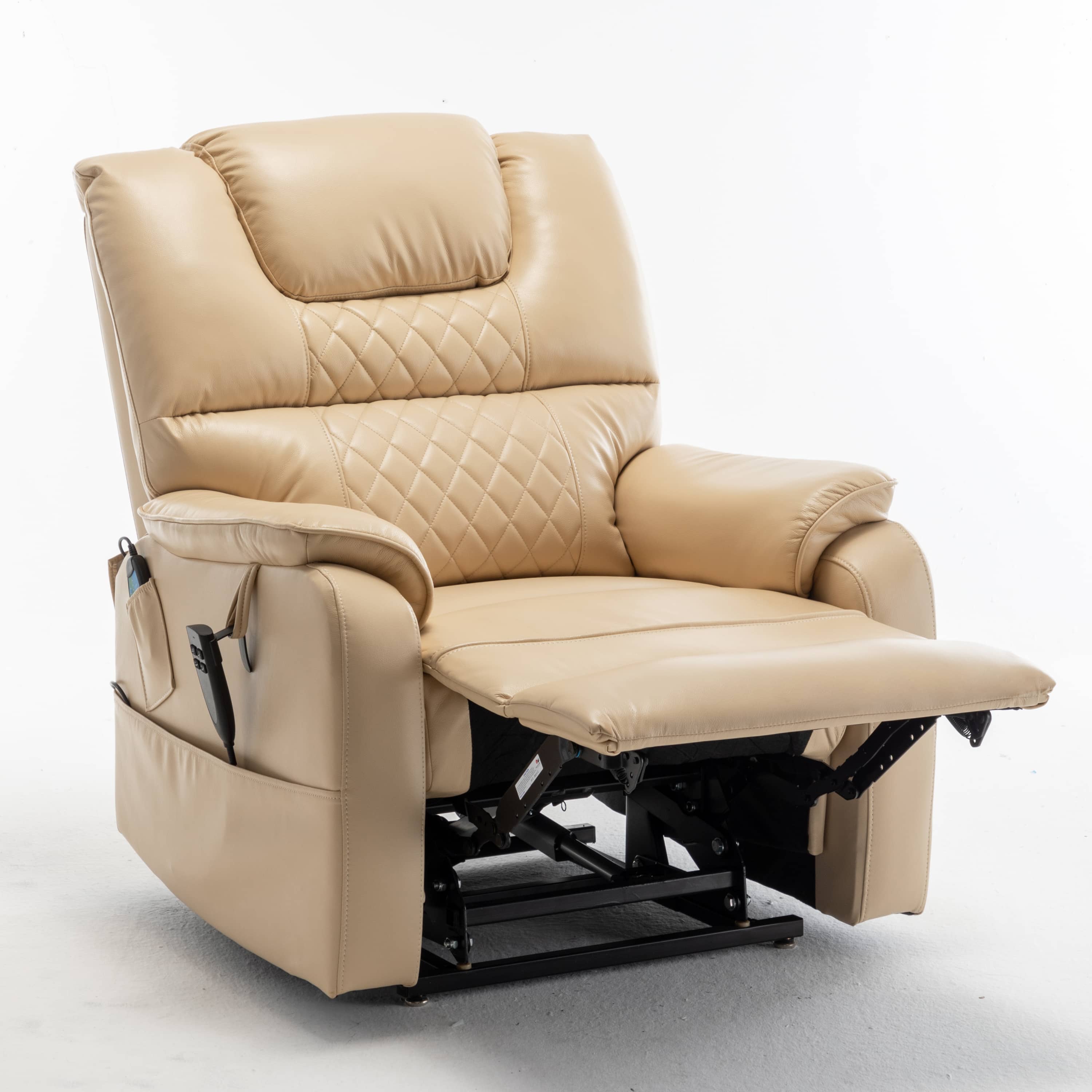 xtra Wide Lay Flat Power Lift Chair Recliner, Beige, foot rest extended