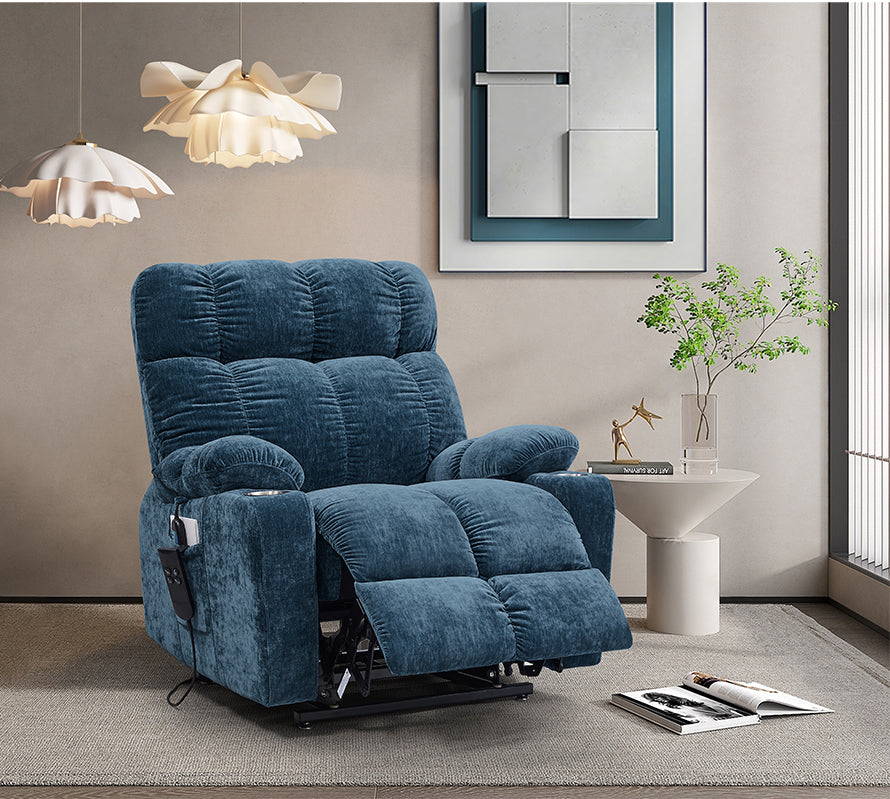 Infinite Position Lay Flat Power Lift Recliner Chair with Heat and Massage, Blue