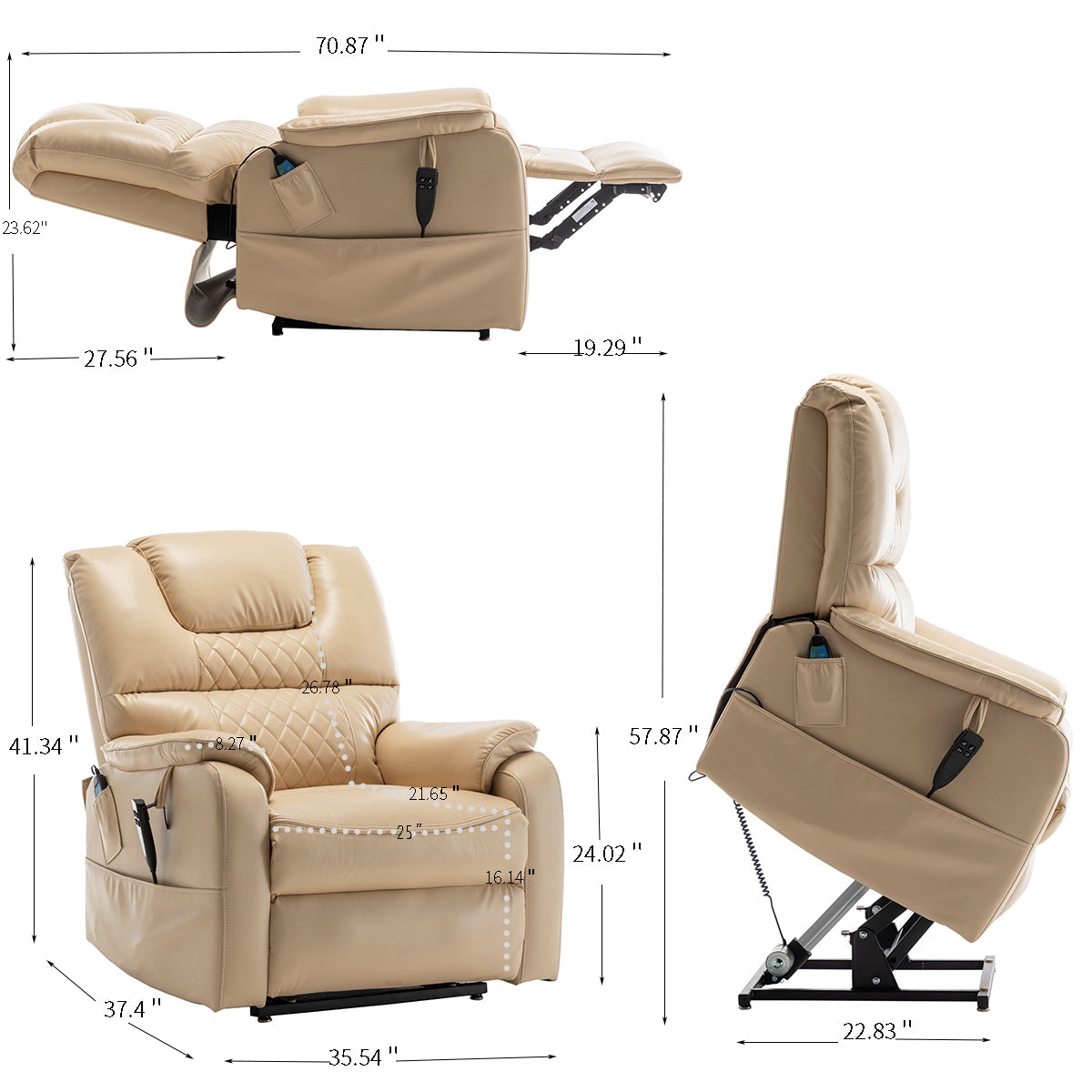 xtra Wide Lay Flat Power Lift Chair Recliner, Beige, specifications