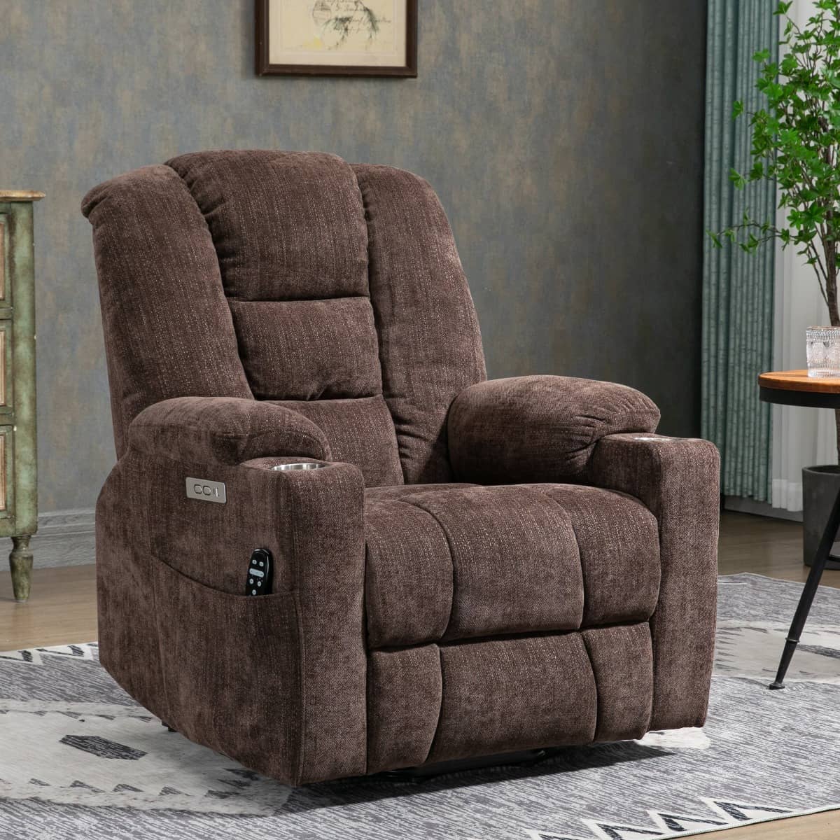 EMON'S Large and Wide Power Lift Recliner Chair with Massage and Heat, Brown