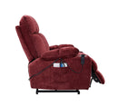 Red lift chair recliner with infinite positions, side view