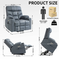 Blue Power Lift Recliner Chair with Vibration Massage and Lumbar Heat, product size