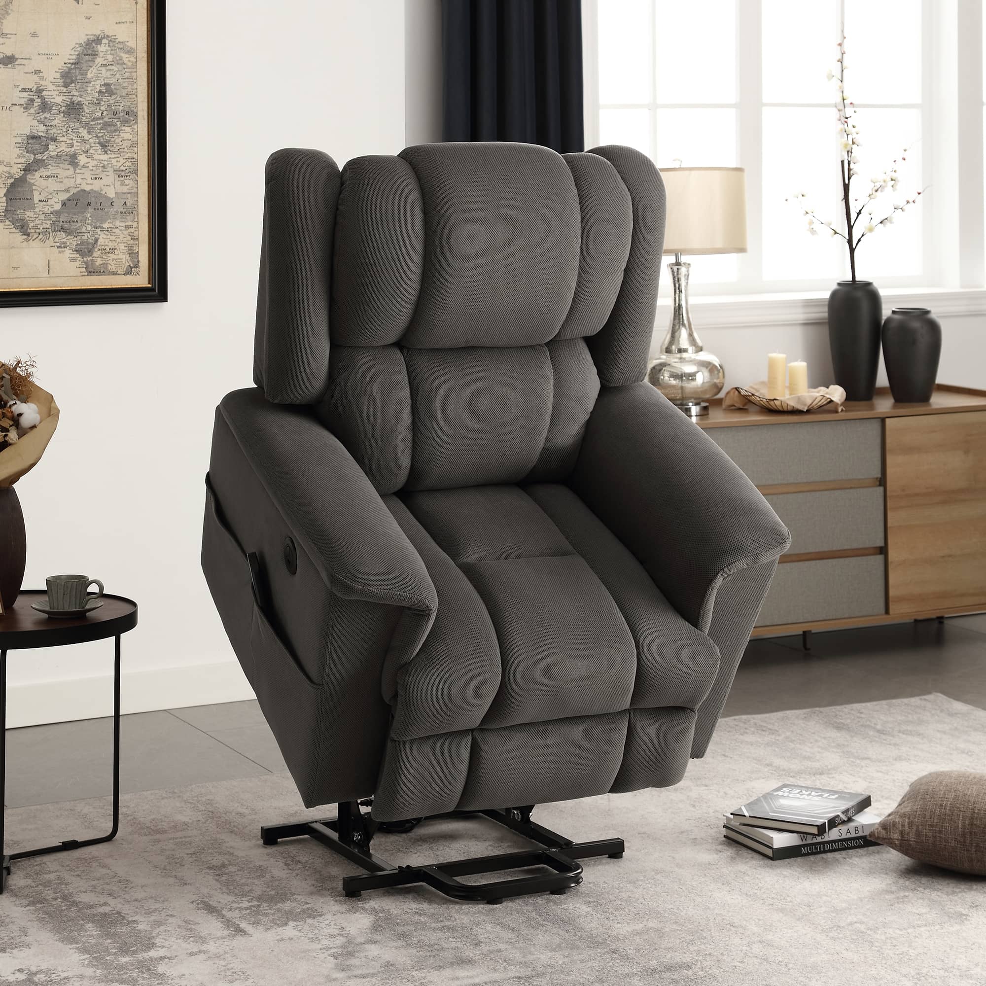 Infinite Position Power Lift Recliner with Heat and Massage, Dark Gray